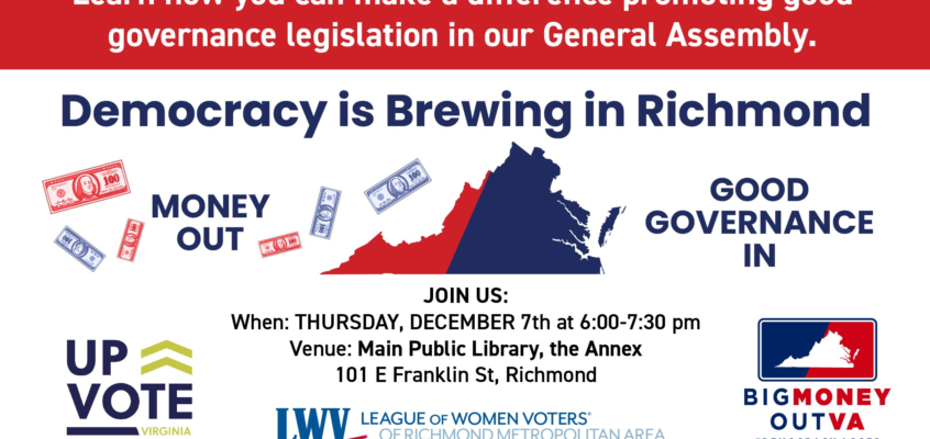 Democracy is Brewing in Richmond Dec 7th 6pm Main Branch Richmond Library