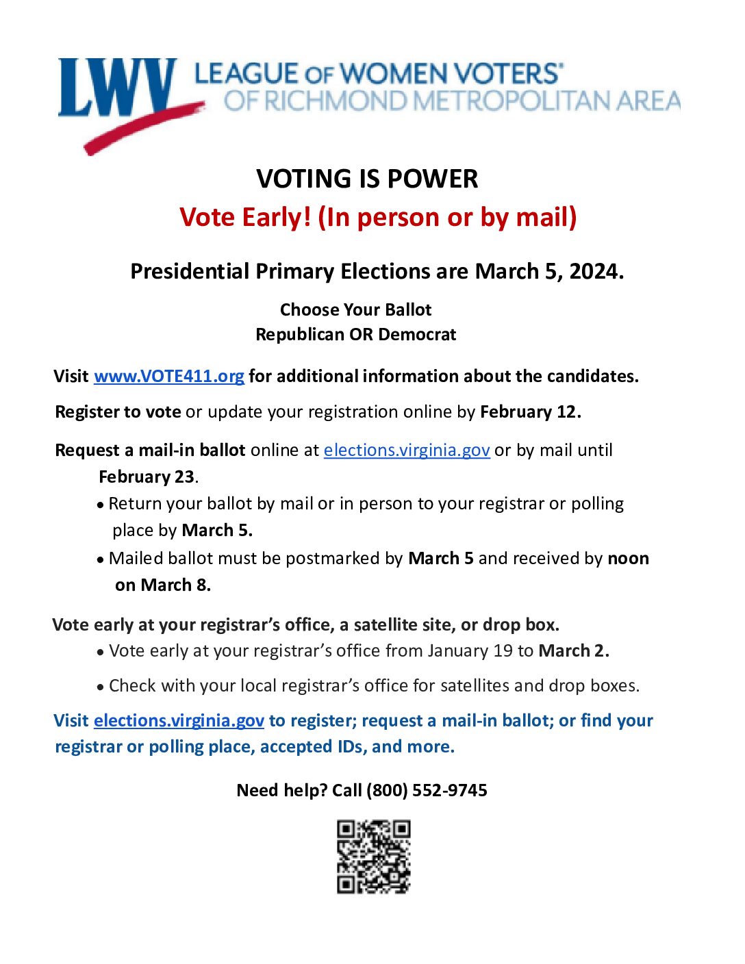 Fact Sheet for 2024 Presidential Primary – Vote Early